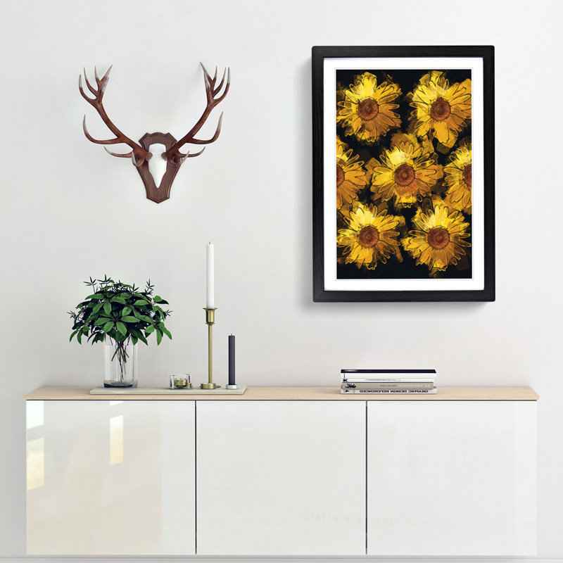 A Wall of Yellow Sunflowers in Abstract - Picture Frame Graphic Art Print, Black Framed, 36cm H x 27cm W x 2cm D