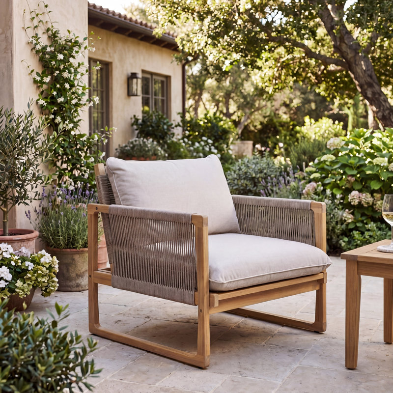 Fauteuil club d'extérieur en bois d'acacia de style côtier Olivette, 1