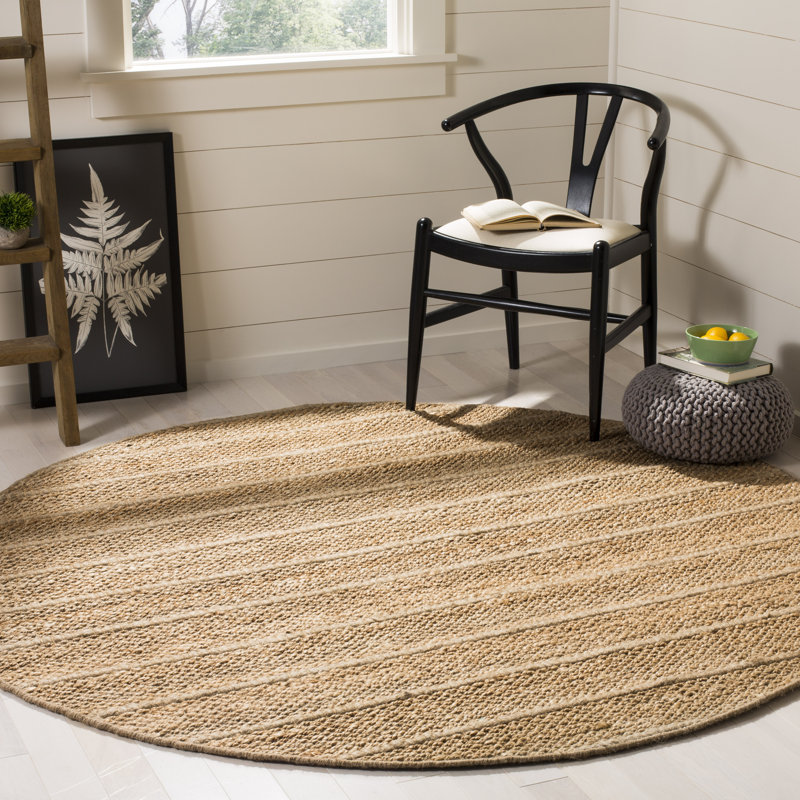 Abas Natural Fiber Hand Woven Jute/Nz Wool Geometric Rug, Round 6', Beige