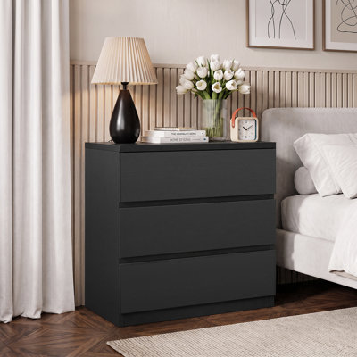 Commode moderne à 3 tiroirs pour chambre à coucher, commode de rangement avec tiroirs profonds pour le salon, la chambre à coucher, le couloir et l'entrée, noir