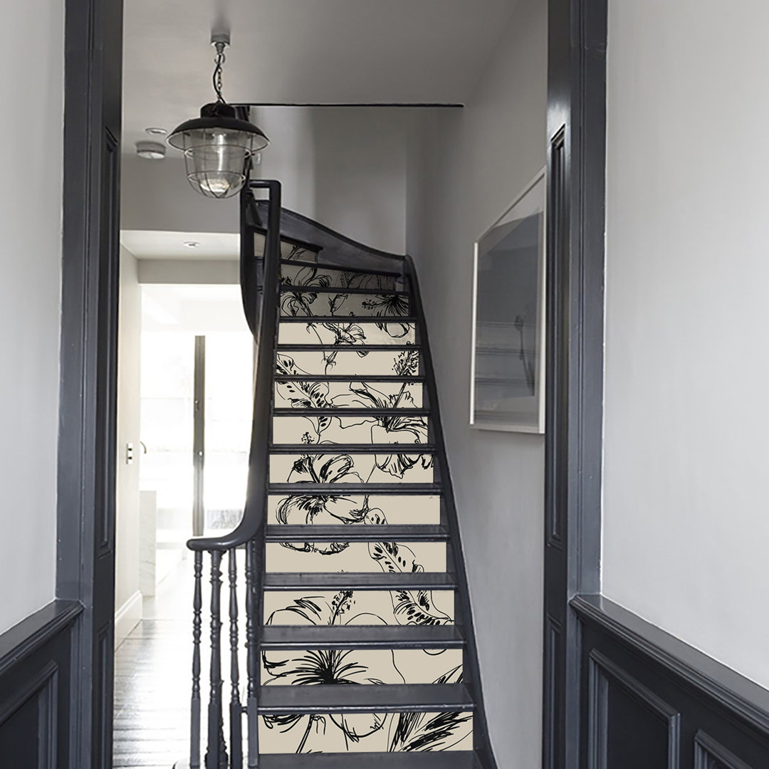 Sketch Peonies PVC Stair Riser Stickers Lark Manor™