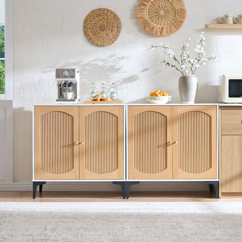 Buffet 125,96 "avec portes et tablettes, chêne blanc et naturel, 4 pièces, Blanc / chêne naturel