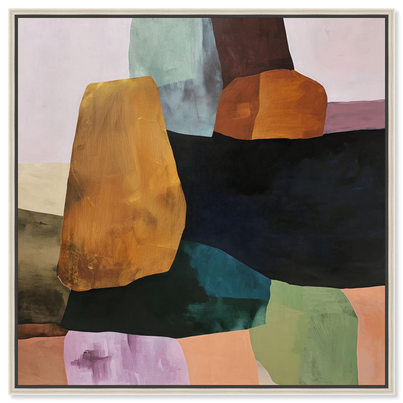 "Stacked Rocks II", impression sur toile Taupe Boho par Art Remedy, cadre argenté, 12 x 12, H 13 po x l 13 po, Cadre argenté