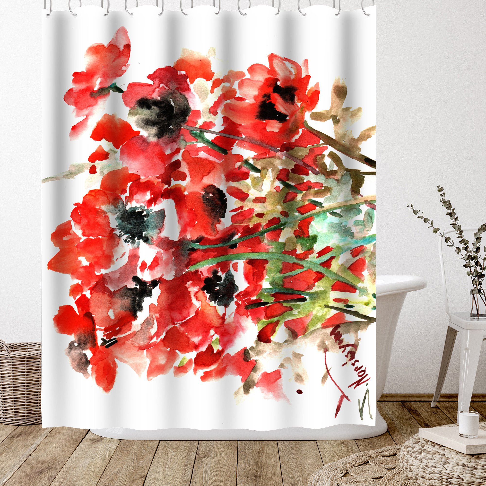 Americanflat 71 x 74 Shower Curtain, Red Milk Snake by Suren Nersisyan