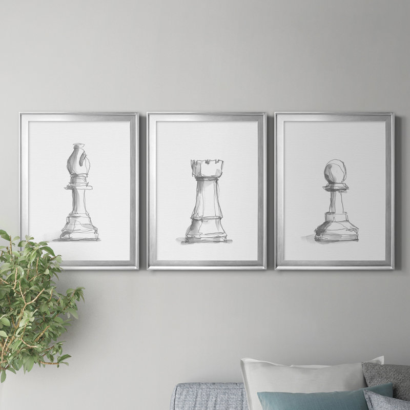 Chess Room Study IV, reproduction encadrée de qualité supérieure - prête à être accrochée, Argent