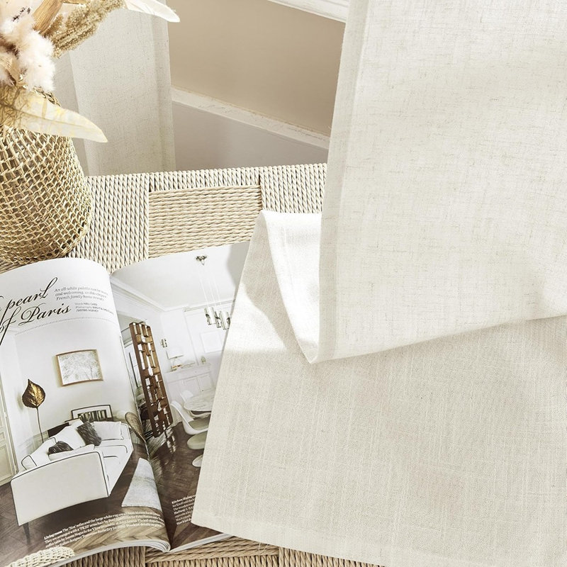 2-Panel Ivory Linen Blend Curtains, Light Filtering Semi-Sheer Drapes with Rod Pocket & Back Tab