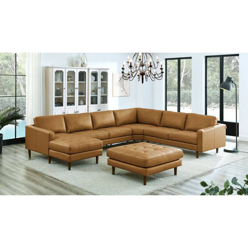 Mentzer Upholstered U-Shaped Sectional Left Hand Facing, Ginger Leather Match