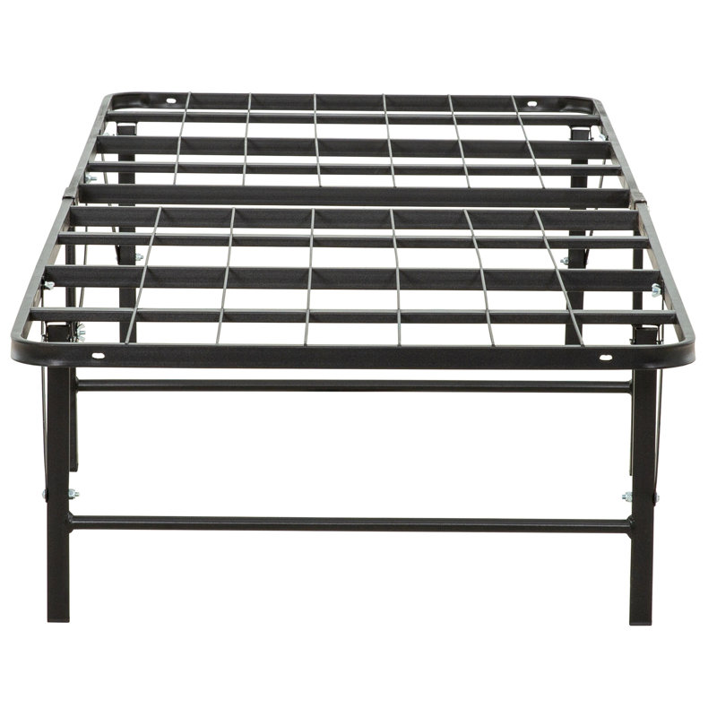 Base de lit simple en métal noir, plateforme de configuration pratique, grand espace de rangement, Lit simple