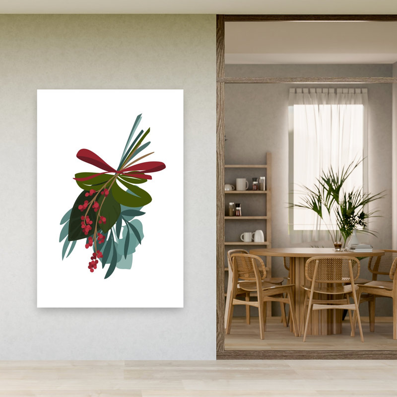 Festive Berry Branches Abstract Contemporary Landscape Nature, impression d'art mural, 60" H x 40" W