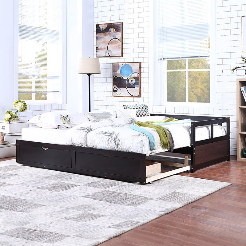 Freland Kids Daybed with Trundle with Drawers, Espresso