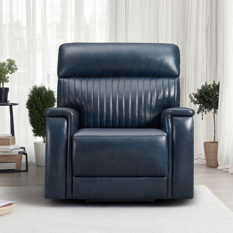 Fauteuil inclinable électrique en cuir véritable Emlin Harr, Marine