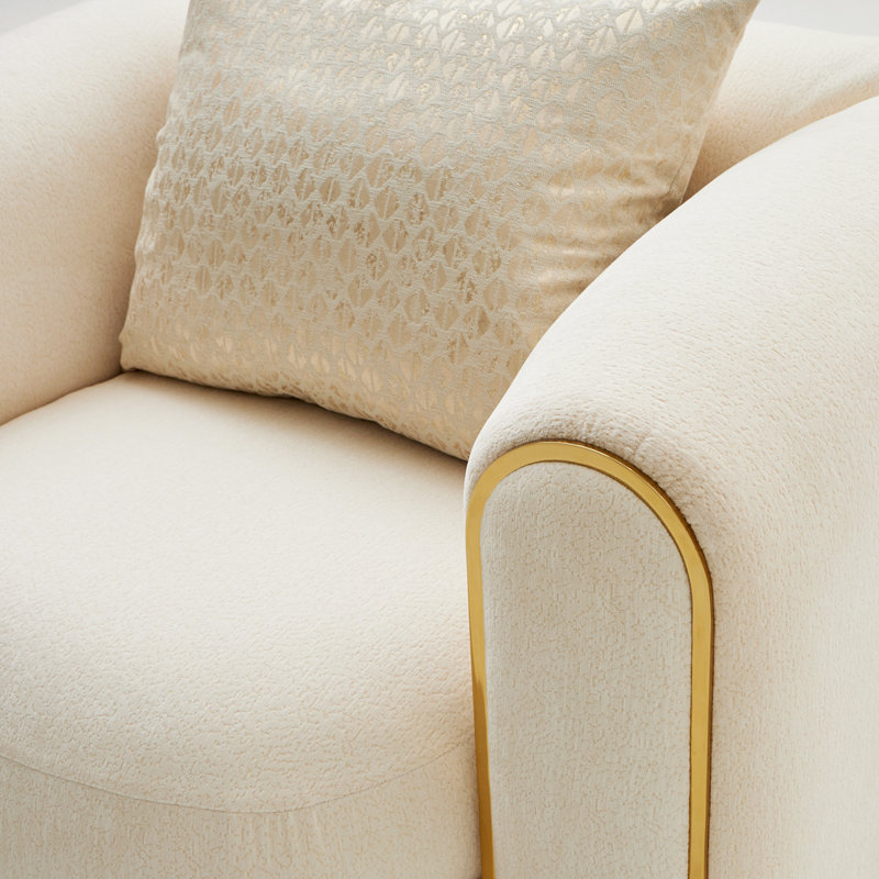 Luxurious Gold and Crepe Chenille Accent Chair with Beech Wood Frame