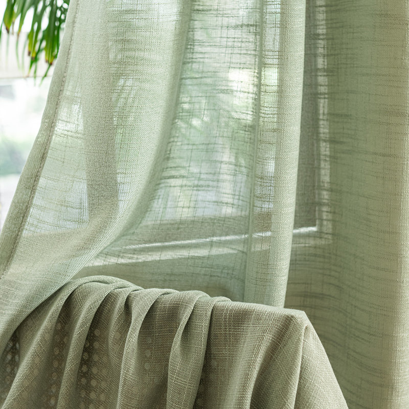 Heavyweight Faux Linen Sheer Curtain Panels Textured Slub Light Filtering Privacy Grommet Curtains for Farmhouse Living Room Sage Green 55x84inch