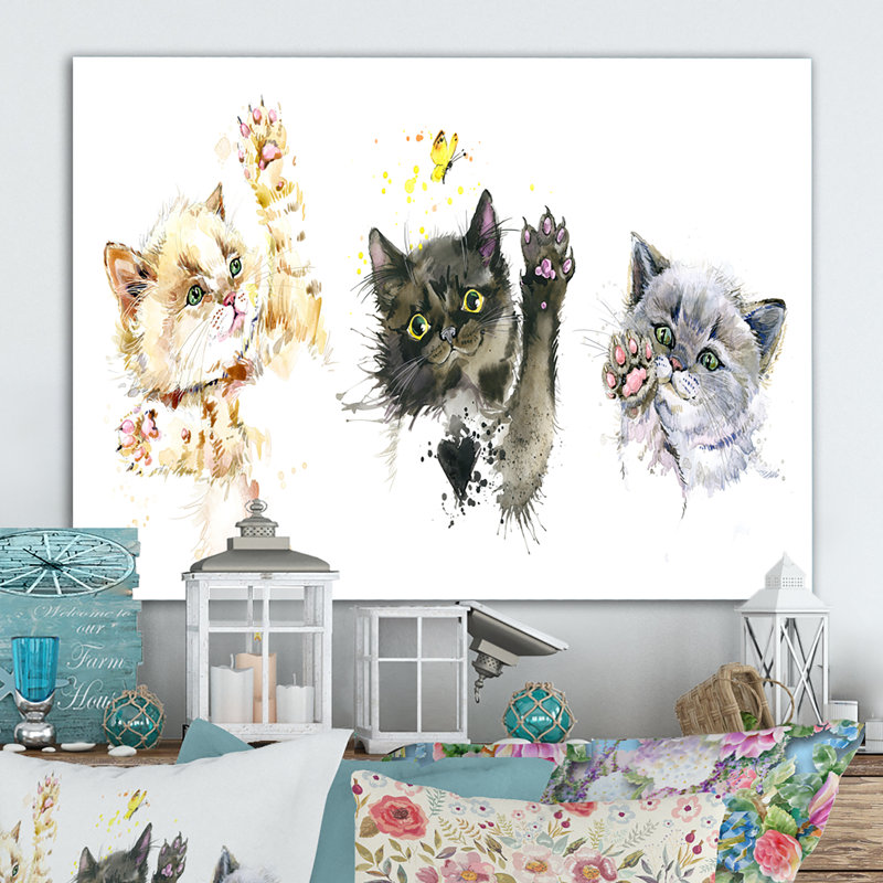 «Cute Kittens Set Play Cats», reproduction sur toile encadrée, H 8 po x l 12 po x P 1 po, Toile tendue