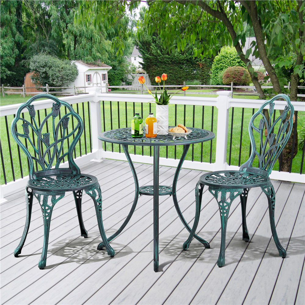 3 Piece Patio Bistro Table Set with Umbrella Hole