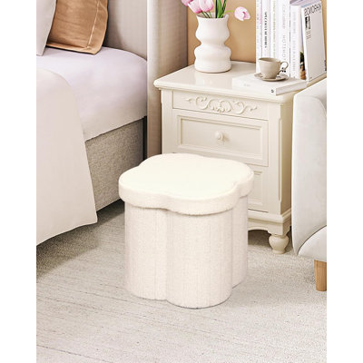 Cube de rangement avec repose-pieds, repose-pieds en forme de fleurs avec repose-pieds avec repose-pieds pour le salon, repose-pieds Boucle pour le dortoir, fausse fourrure de nounours, blanc 12,6 po x 12,6 po x 12,6 po