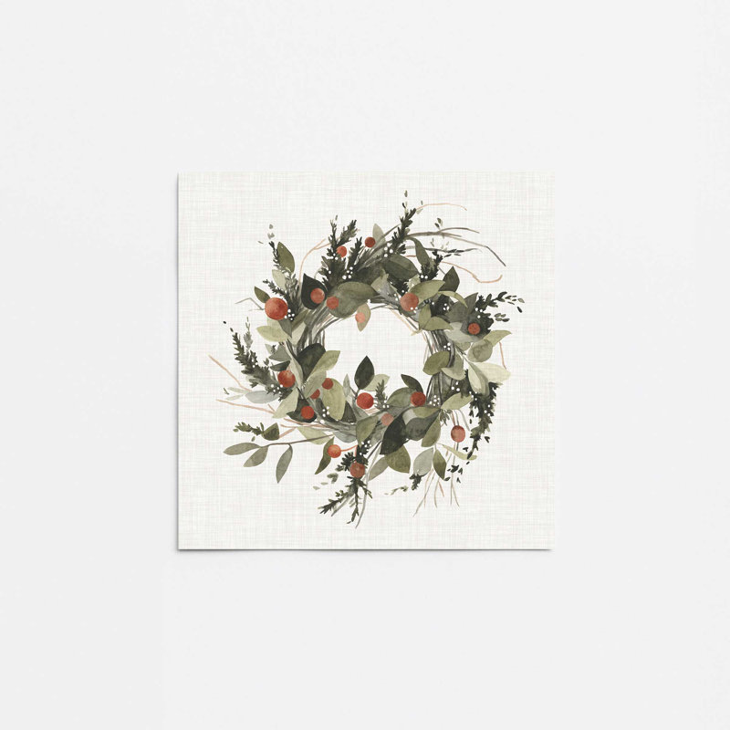 Couronne des Fêtes avec imprimé de baies II, Sans cadre, papier, H 16 po x l 20 po