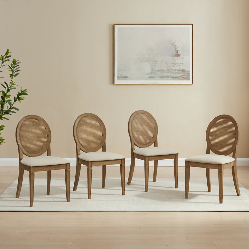 Ensemble de chaises de salle à manger rembourrées à dossier canné 4 pièces Katia