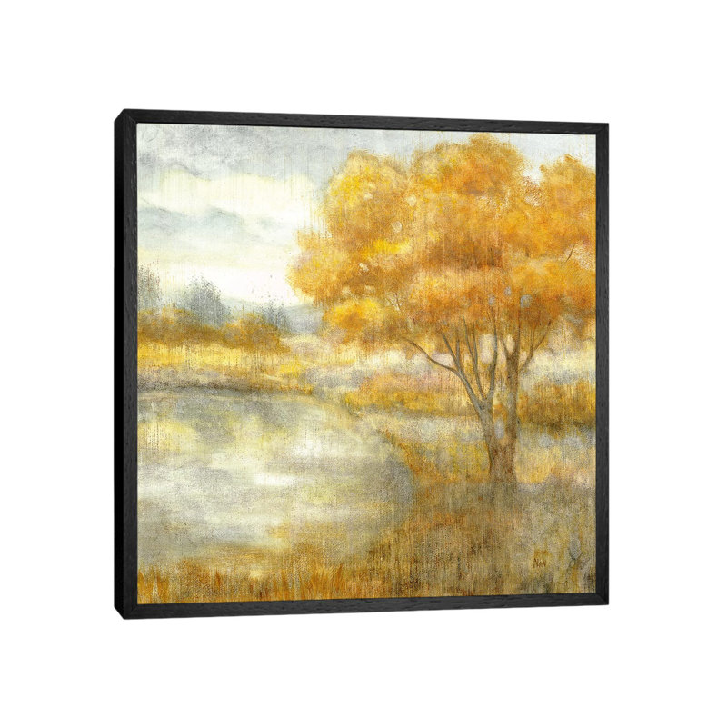 Golden Landscapes 1 Piece Painting on Canvas, 45.72 cm H x 45.72 cm W, Black Framed