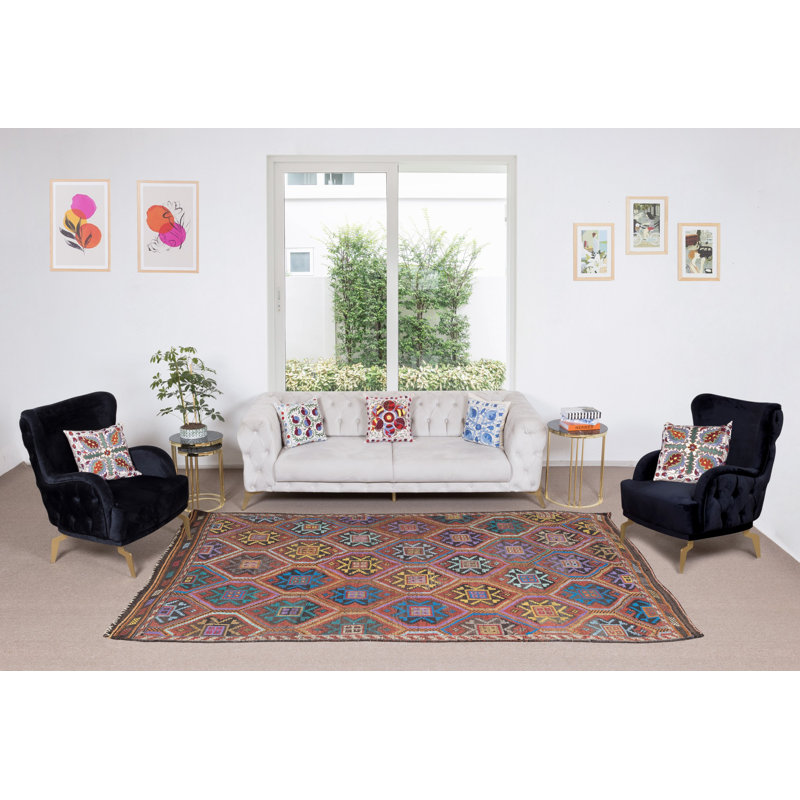 Tapis turc rétro de 6 x 10 pi Jajim, tapis unique en laine tissé à la main