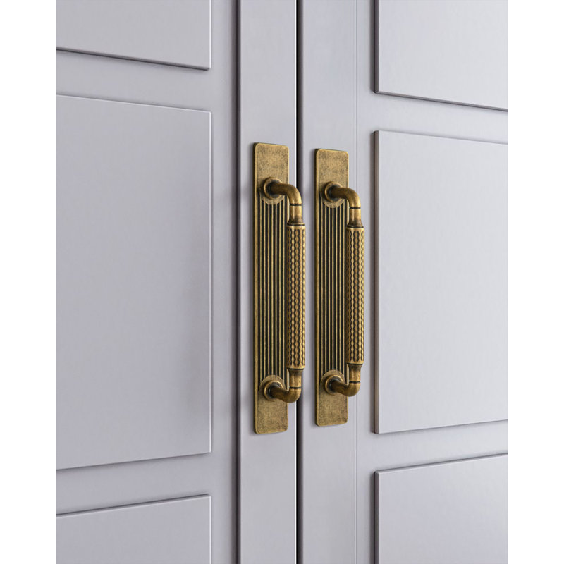 Poignée d'armoire antidérapante à motif ondulé, 5", Laiton antique
