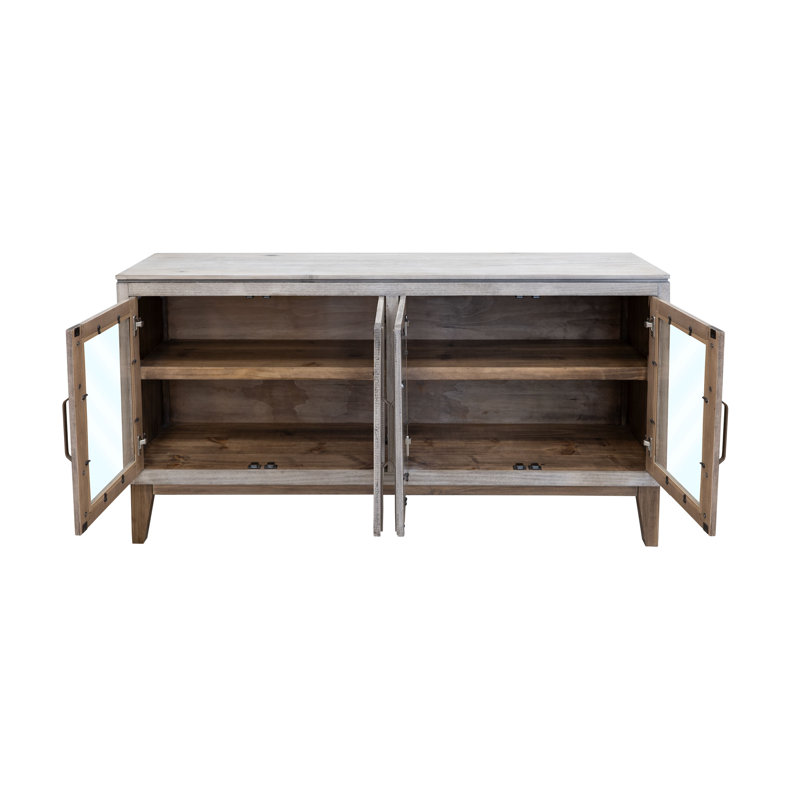 Console à 4 portes en verre avec poignée en métal