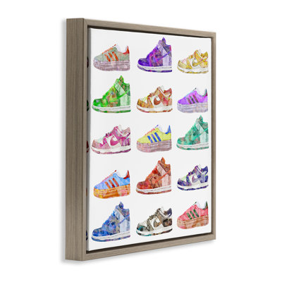 Modern Sneakers Array Black Framed Floater Canvas Wall Art by Ziwei Li