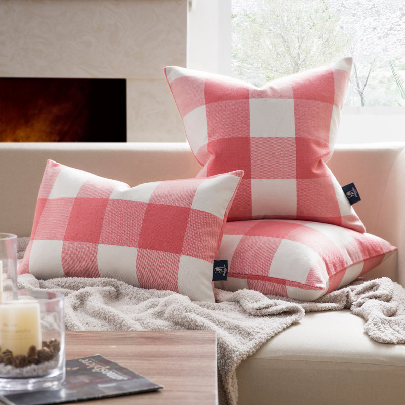 Buffalo Checker Collection Checkered Reversible Throw Pillow, Pink/White, 18'' x 18''
