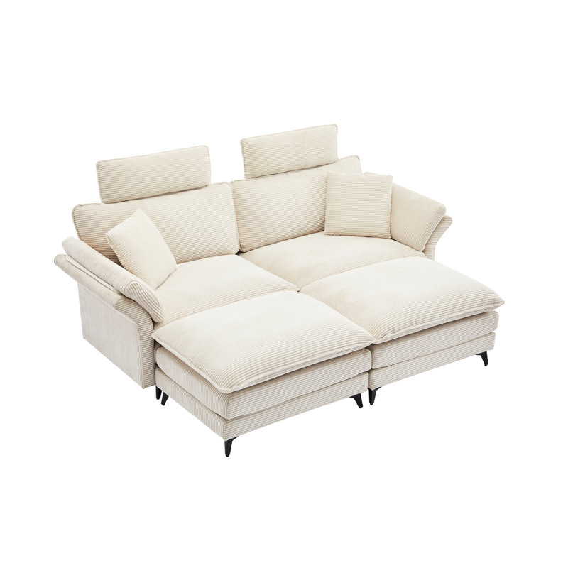 Canapé modulaire en velours côtelé avec 2 appuis-tête et - 4 canapé confortable pour le salon (chambre confortable de 85,8 po beige, appartement