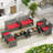 8 PCS Patio Conversation Set with Seat Cushions & Tempered Glass Tabletop, Outdoor -1023142977