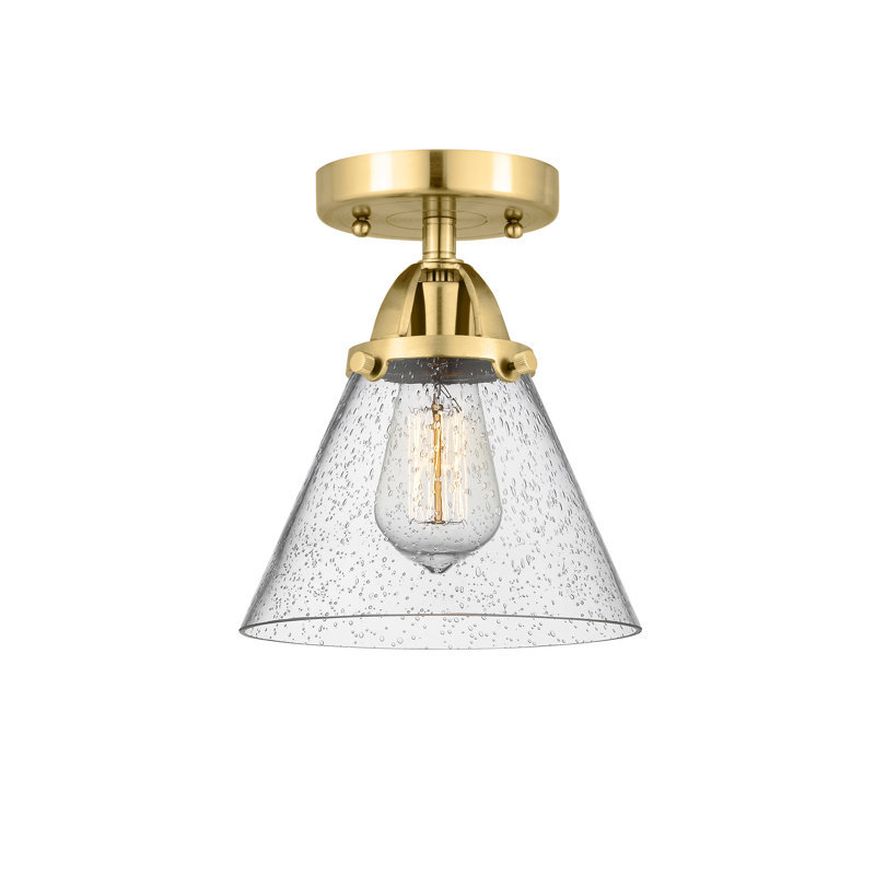 Glass LED Semi Flush Mount, 9.5" H x 7.75" W x 7.75" D, Seedy, Satin Gold
