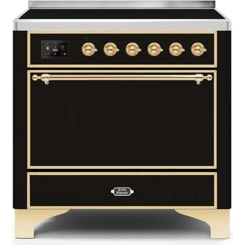 Majestic Ii 36 Inch Freestanding Induction Range, Glossy Black/Brass