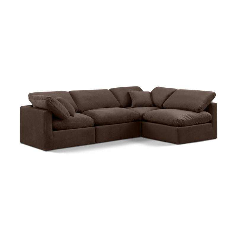 Itala Velvet L-Shaped Sectional Reversible, Brown Velvet