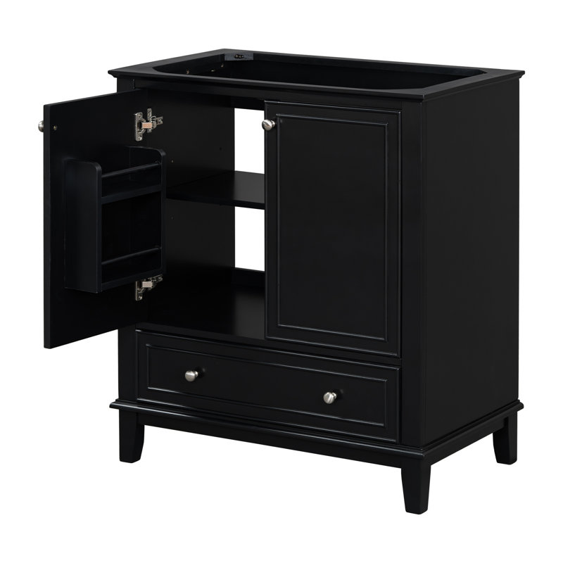 Base d'armoire de salle de bain noire 30 po, armoire en bois massif et planche, portes et tiroir, multifonctionnel, tablette réglable, meuble-lavabo requis de 30 po, planche, réglable, requis