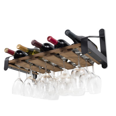 Stowe 5 Bottle Solid Wood Wall Mounted Wine Bottle & Glass Rack