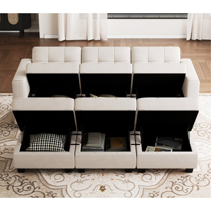 Soneson 7-Piece Upholstered Sectional , Beige Velvet