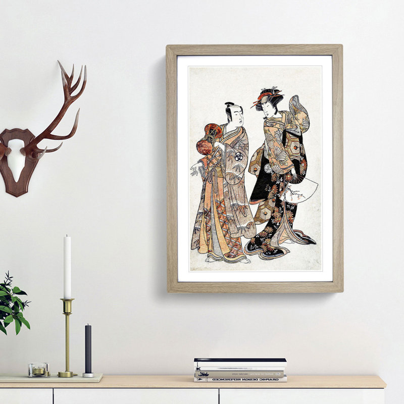 Ochiyo and Hanbei by Katsukawa Shunsho - Framed Print, 65cm H x 48cm W x 2cm D, Oak Framed