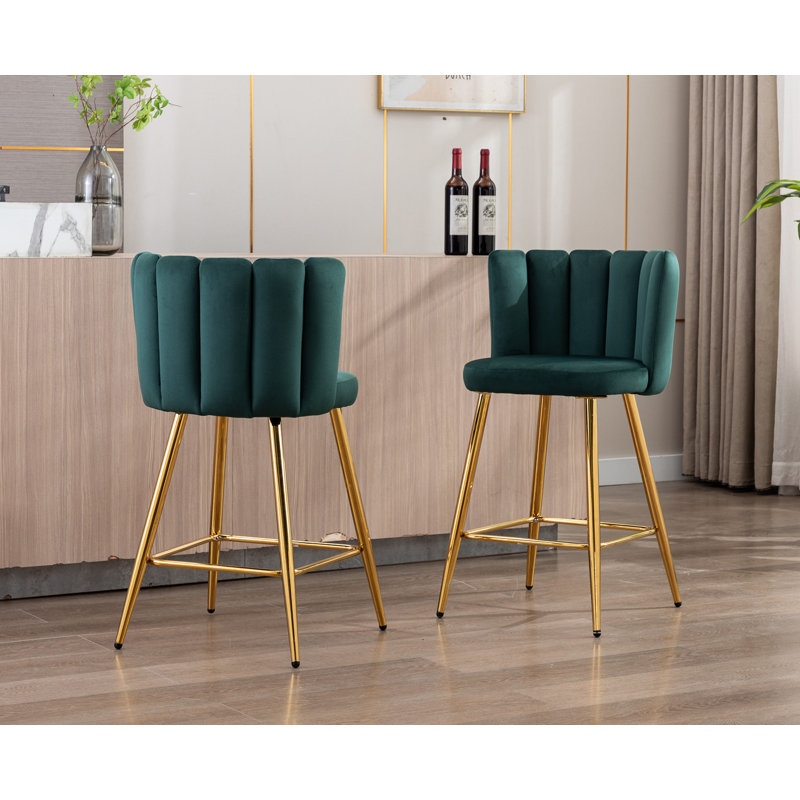 Tabouret en latex, Tissu vert / cadre doré