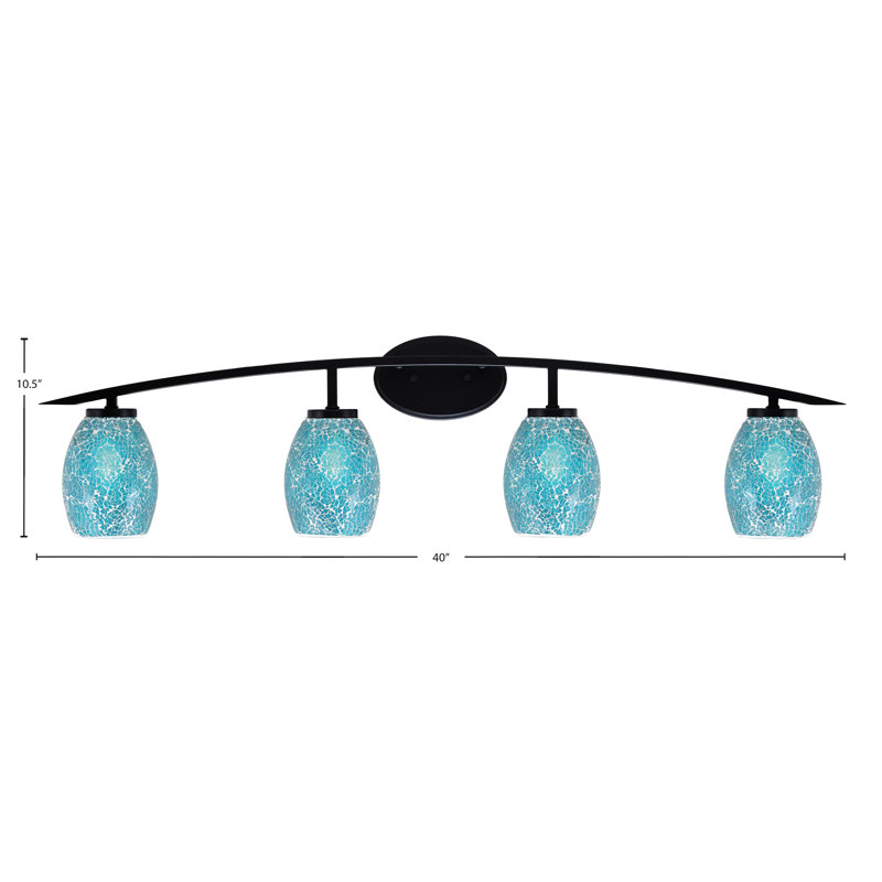 Barre d'éclairage de salle de bain 4 lumières avec verre de fusion turquoise 5 po, Noir mat