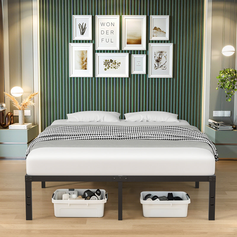 Cadre de lit en métal 14 po sans sommier tapissier Eassy, Grand lit