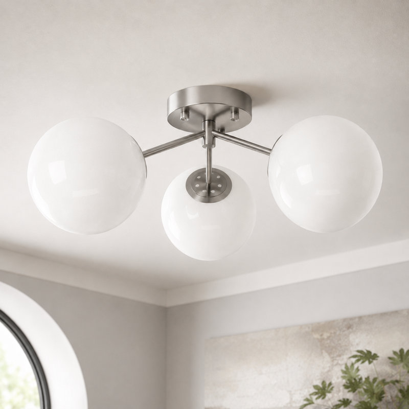 Plafonnier semi-encastré 17 po 3 lumières, Nickel brossé