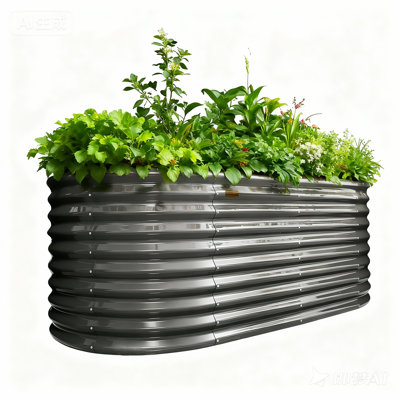 Anleolife 30"-Tall Galvanized Steel Garden Beds 6x3x2.5ft Oval Metal Planter, Gray