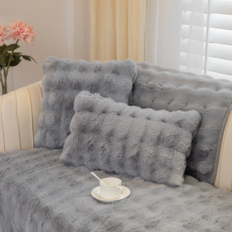 Housse pour canapé en faux lapin, L 59 po x P 27,5 po, Gris clair