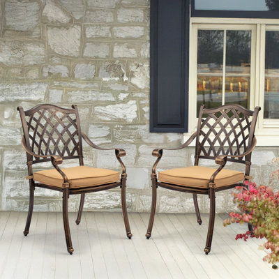 Cast Aluminum Outdoor Dining Chair With Cushion (Set Of 2) by Winado