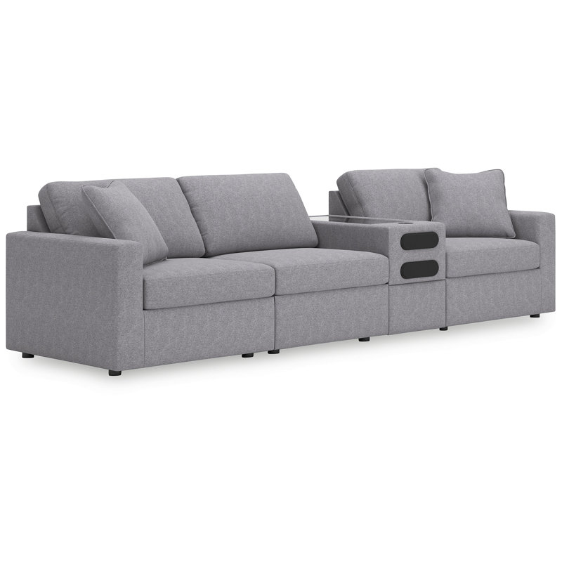 Braintree 4-Piece Sectional With Audio Console, Gray Polyester