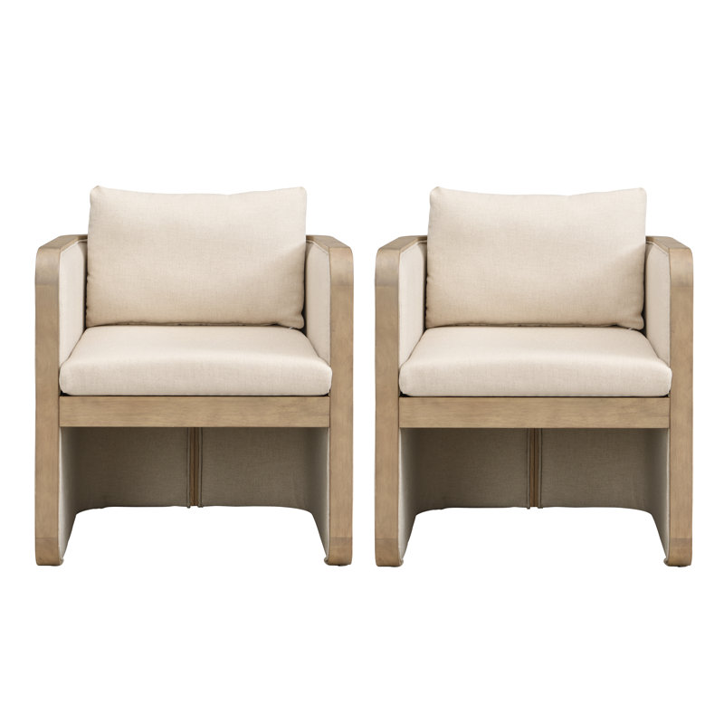 Fauteuils de salle à manger rembourrés Calder, Polyester beige / frêne clair