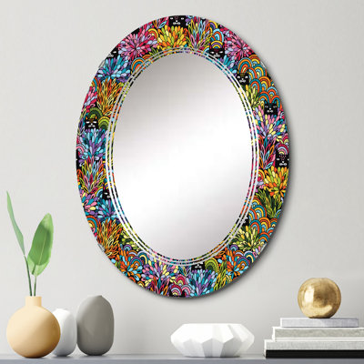 Chats noirs regardant par-dessus les buissons - Miroir mural à motif ovale