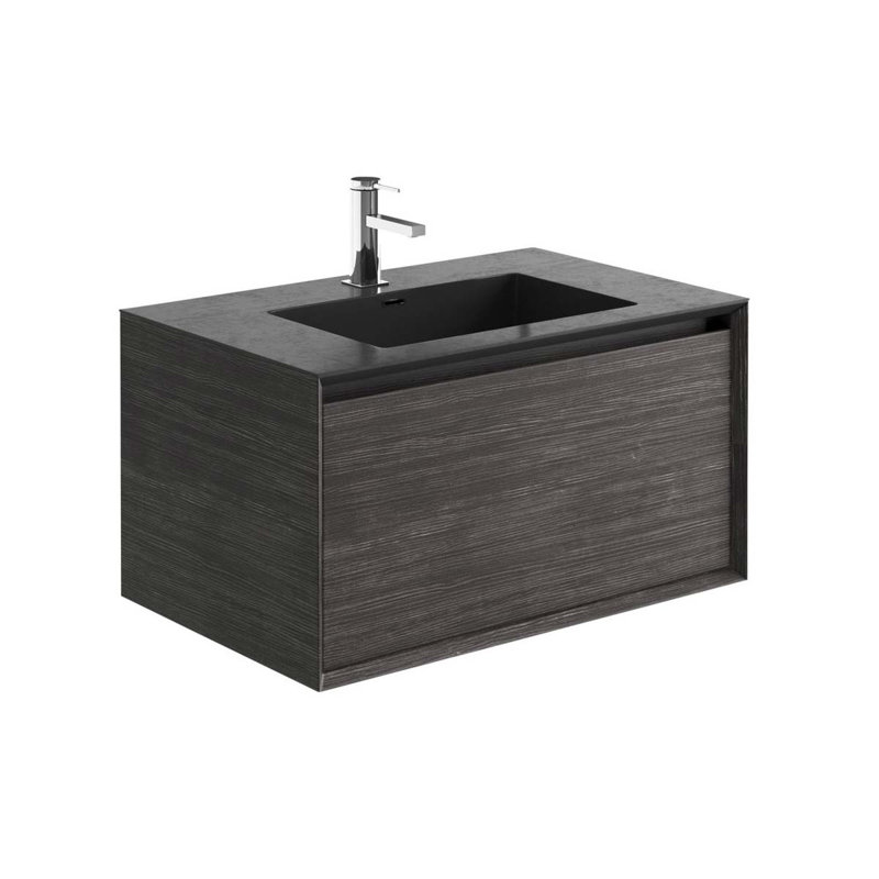 Sergio 750mm Single Bathroom Vanity with Integrated Polymarble Basin, Black, Grey