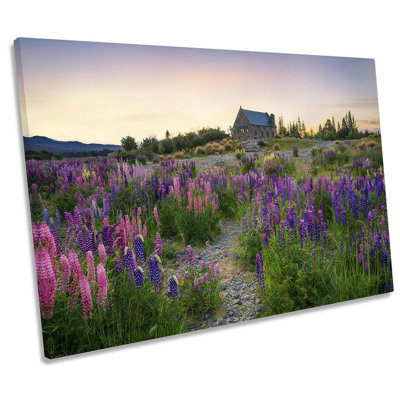 Old Church Sunrise Meadow - Wrapped Canvas Print