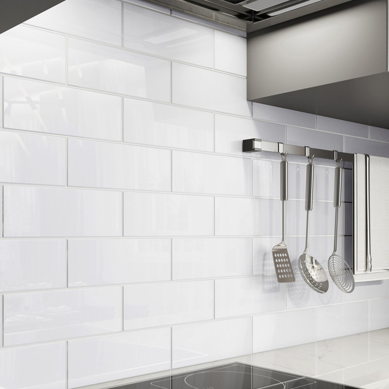 Glass Subway 4" x 12" Wall Tile, Bright White